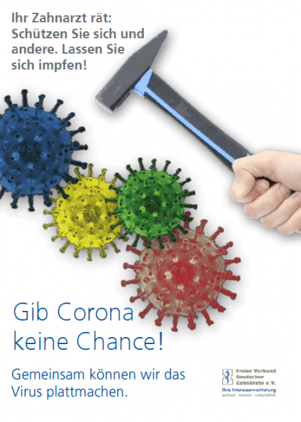 Werbeplakat Impfkampagne, Hammer erstreckt sich gegen Corona-Viren